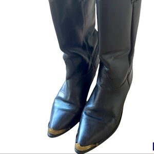 Thom McAn Vintage Cowgirl Black Boots with Bronze Hardware